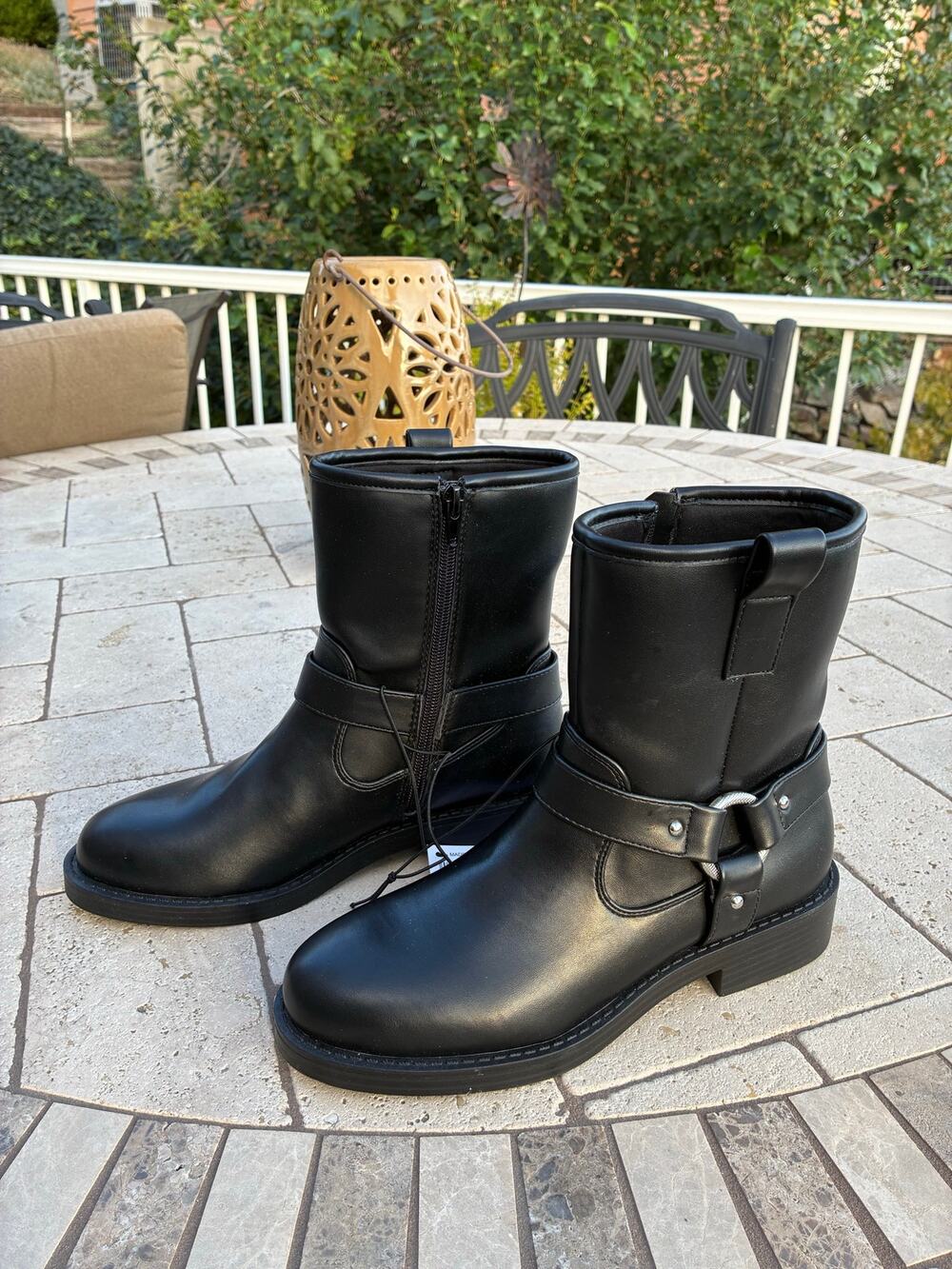 Dolce Vita Womens Biker Boots Black Moto Side Zipper Low Block Heel Size 8